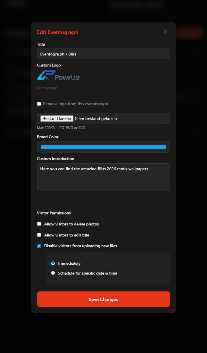 Per Eventograph you can change a few settings and its branding
