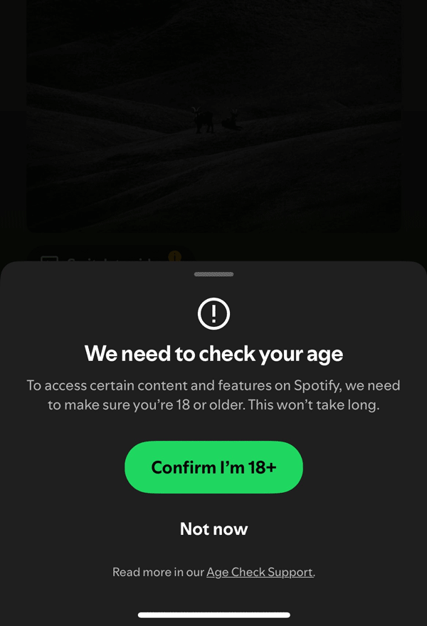Spotify Age verification Check